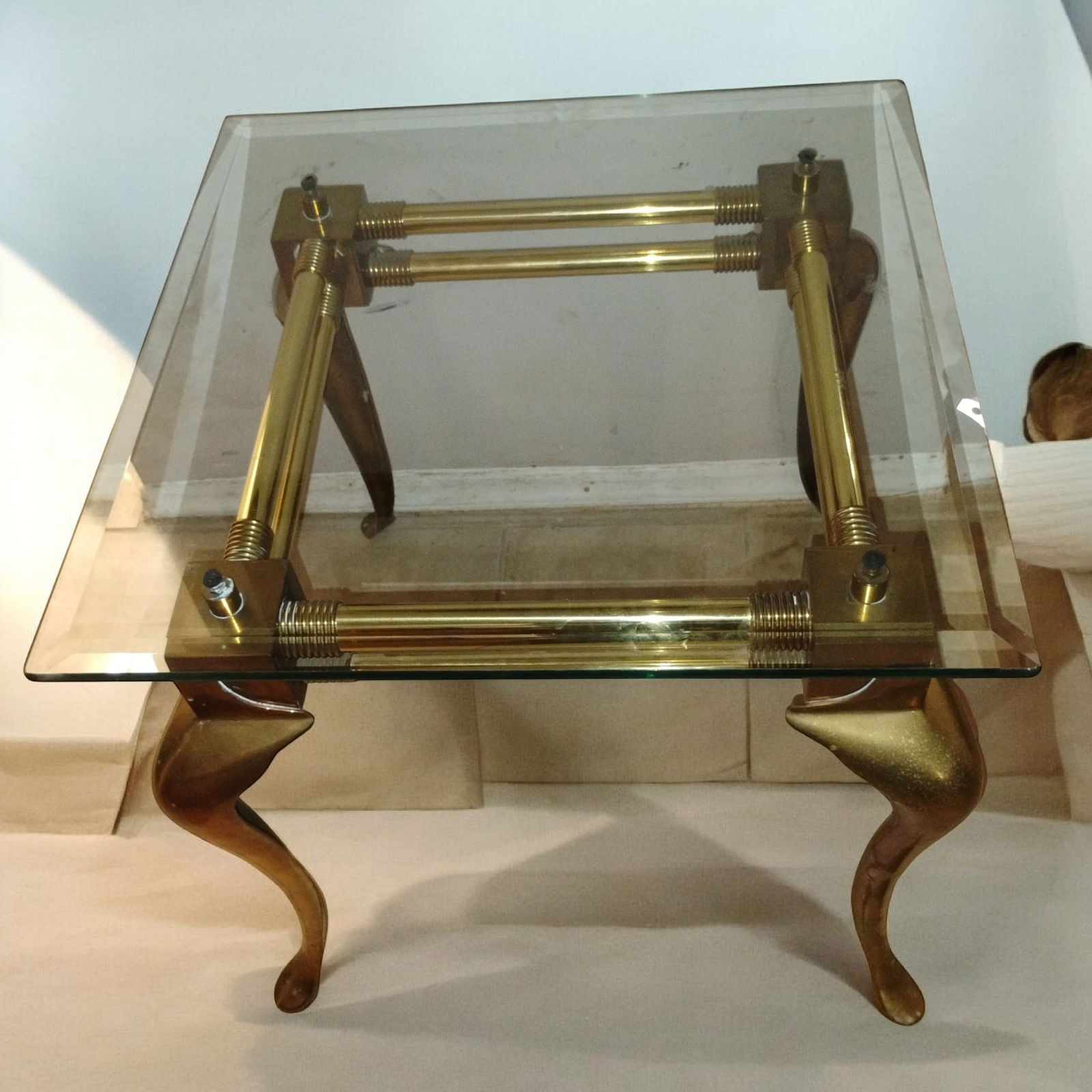 Exquisite 1960 Vintage Brass and Glass Table in the Sophisticated Hollywood Regency Style by LaBarge - 3