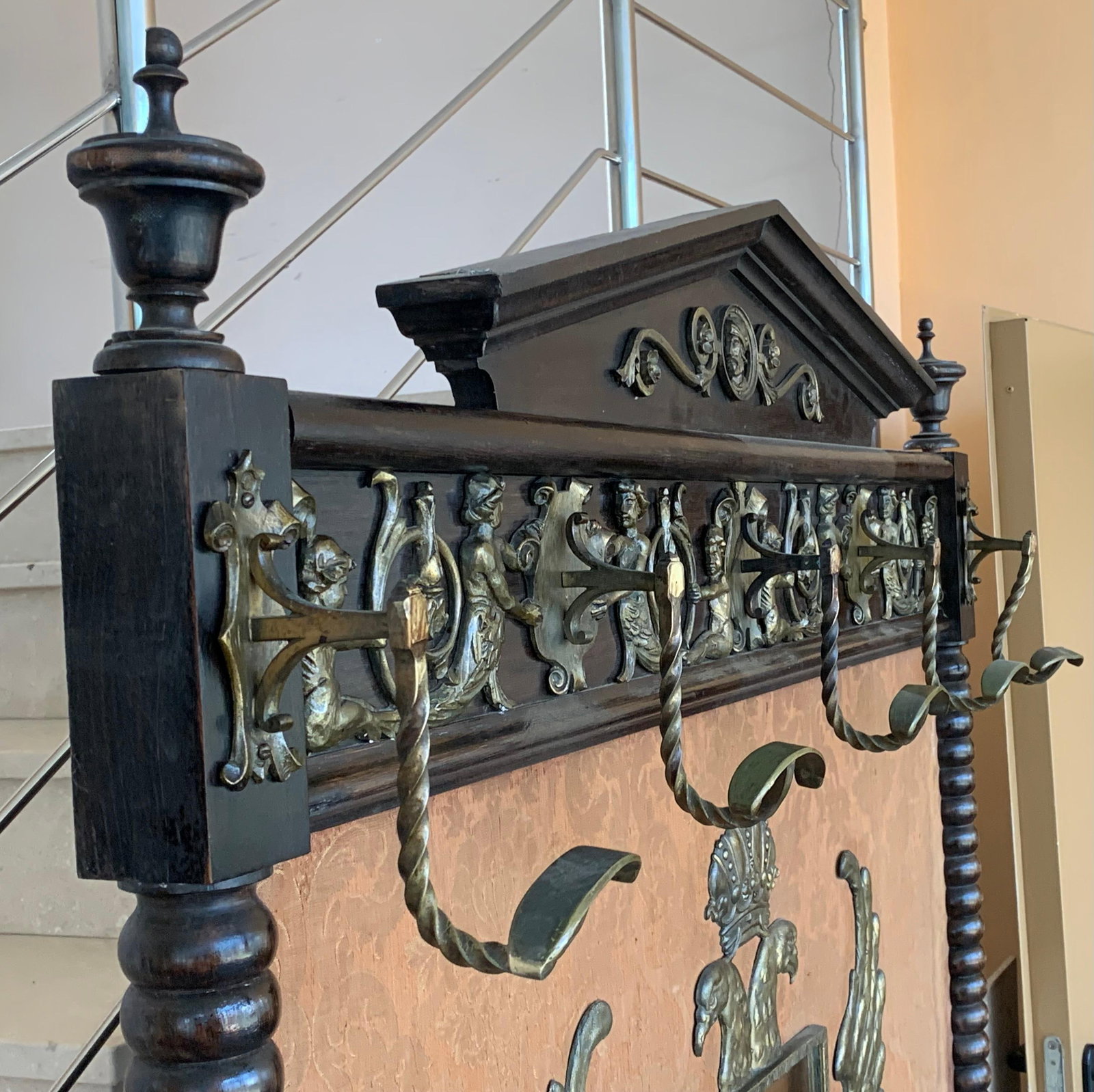 19th Large Carved Spanish Solid Walnut Coat Rack Stand or Entry - 18