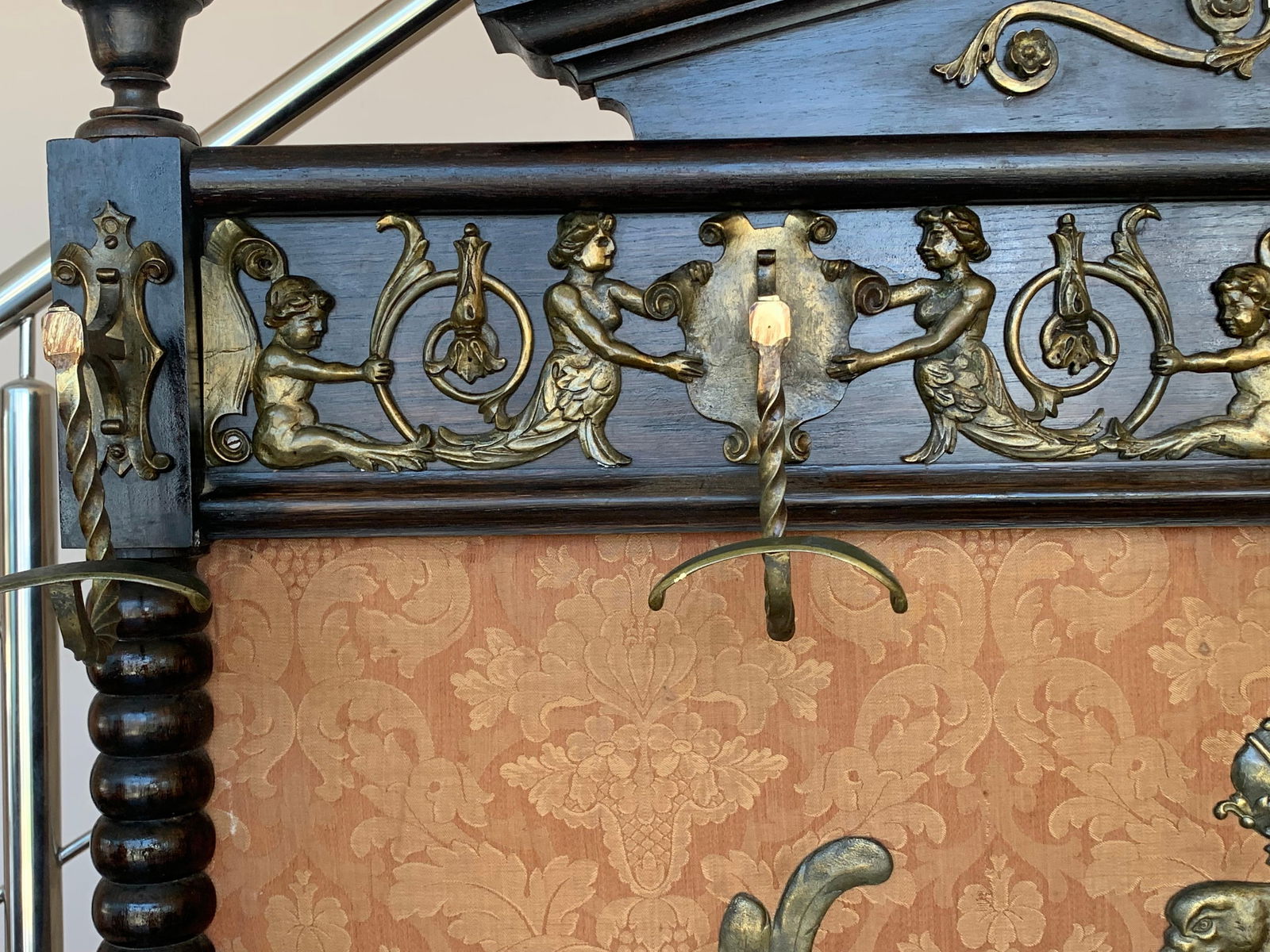 19th Large Carved Spanish Solid Walnut Coat Rack Stand or Entry - 5