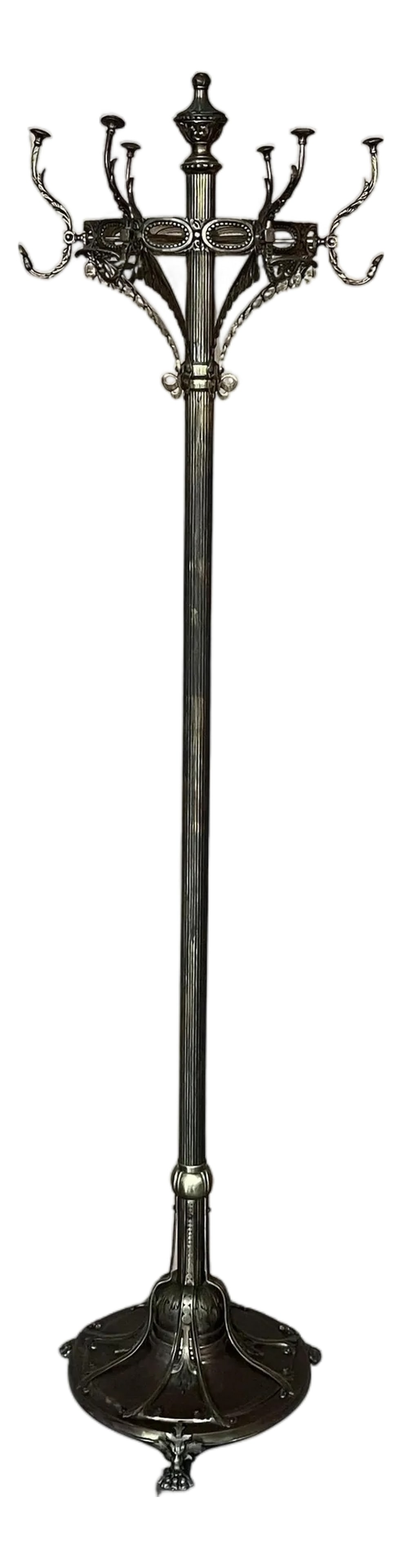 Early 20th Century Bronze and Brass Burnished Art Nouveau Belle Epoque Hanger, Bronze Grifone Feet: Bronze and brass burnished Art Nouveau Belle Époque Hanger with Grifone feet in molten bronze. Glamorous figures and volute characteristics of the Belle Époque period Condition: