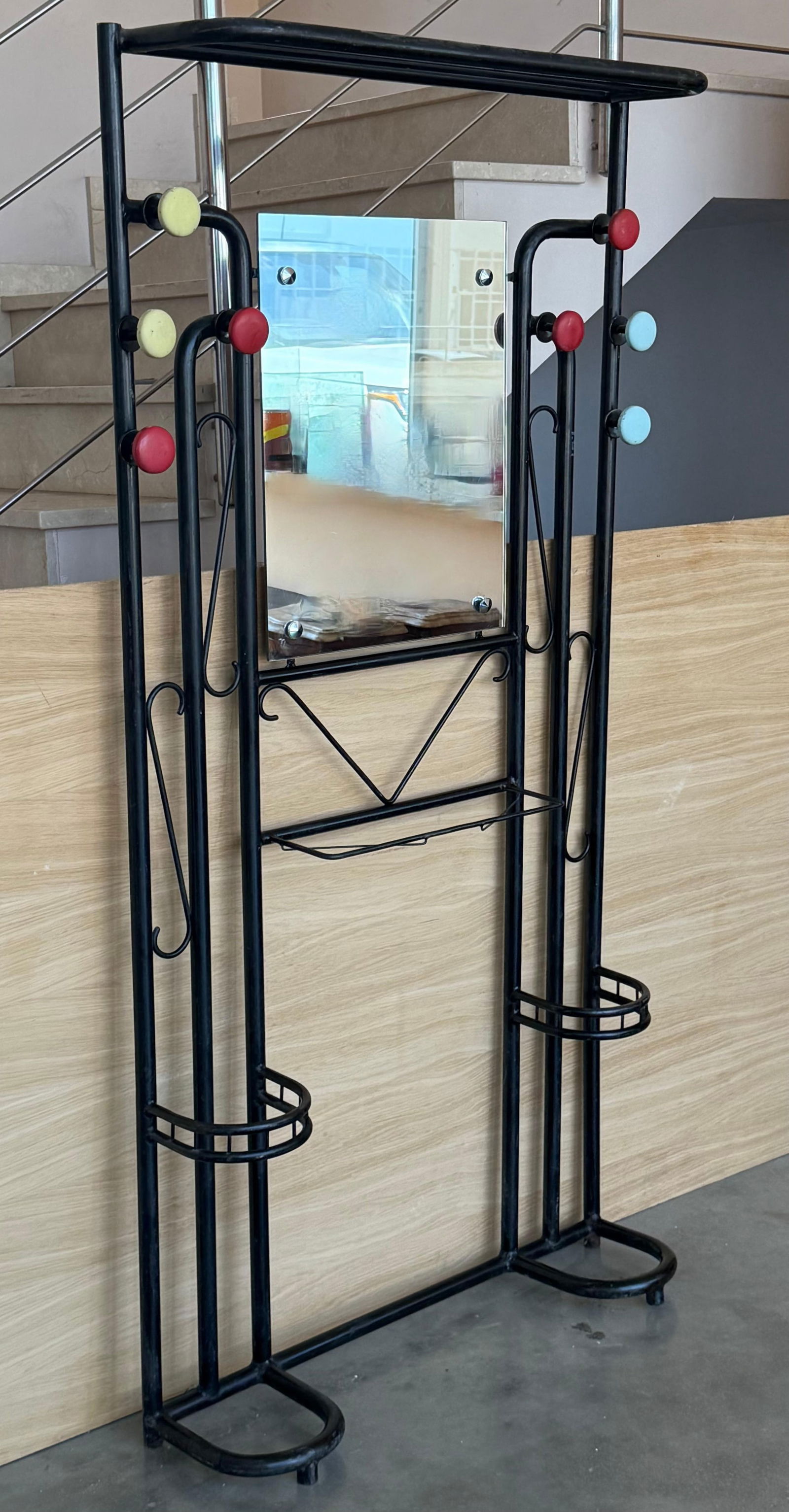 Black Wardrobe-Style Art Deco Hall Stand in Iron, France 1940s - 17