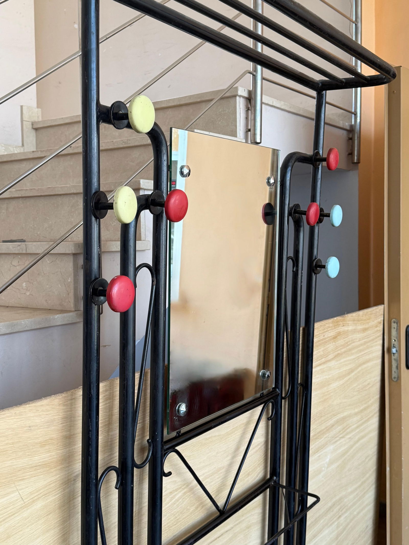 Black Wardrobe-Style Art Deco Hall Stand in Iron, France 1940s - 18