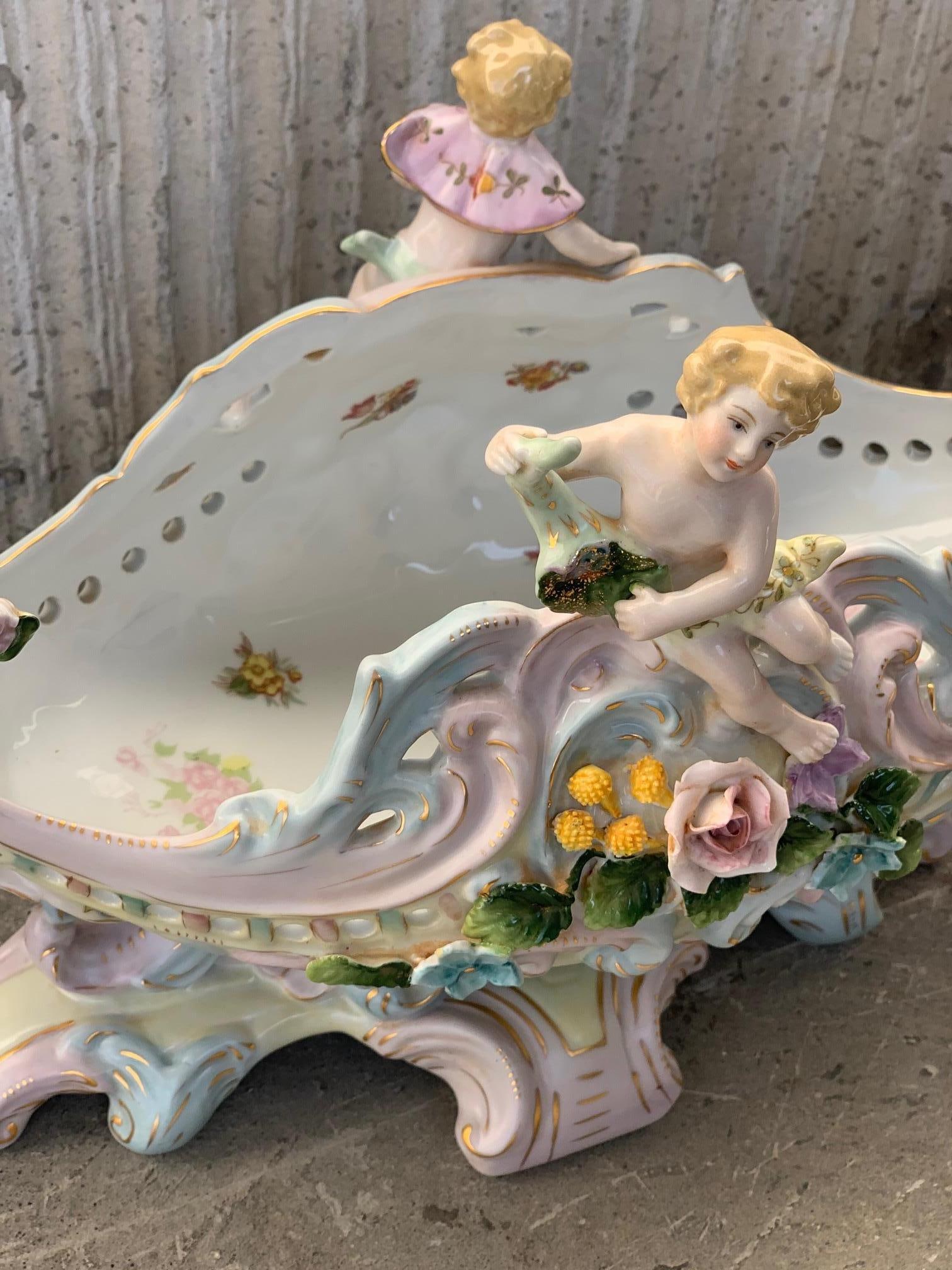 Late 19th Century RococÃ³ Porcelain Figural Cherub Jardinière or Centerpiece Bowl by - 10