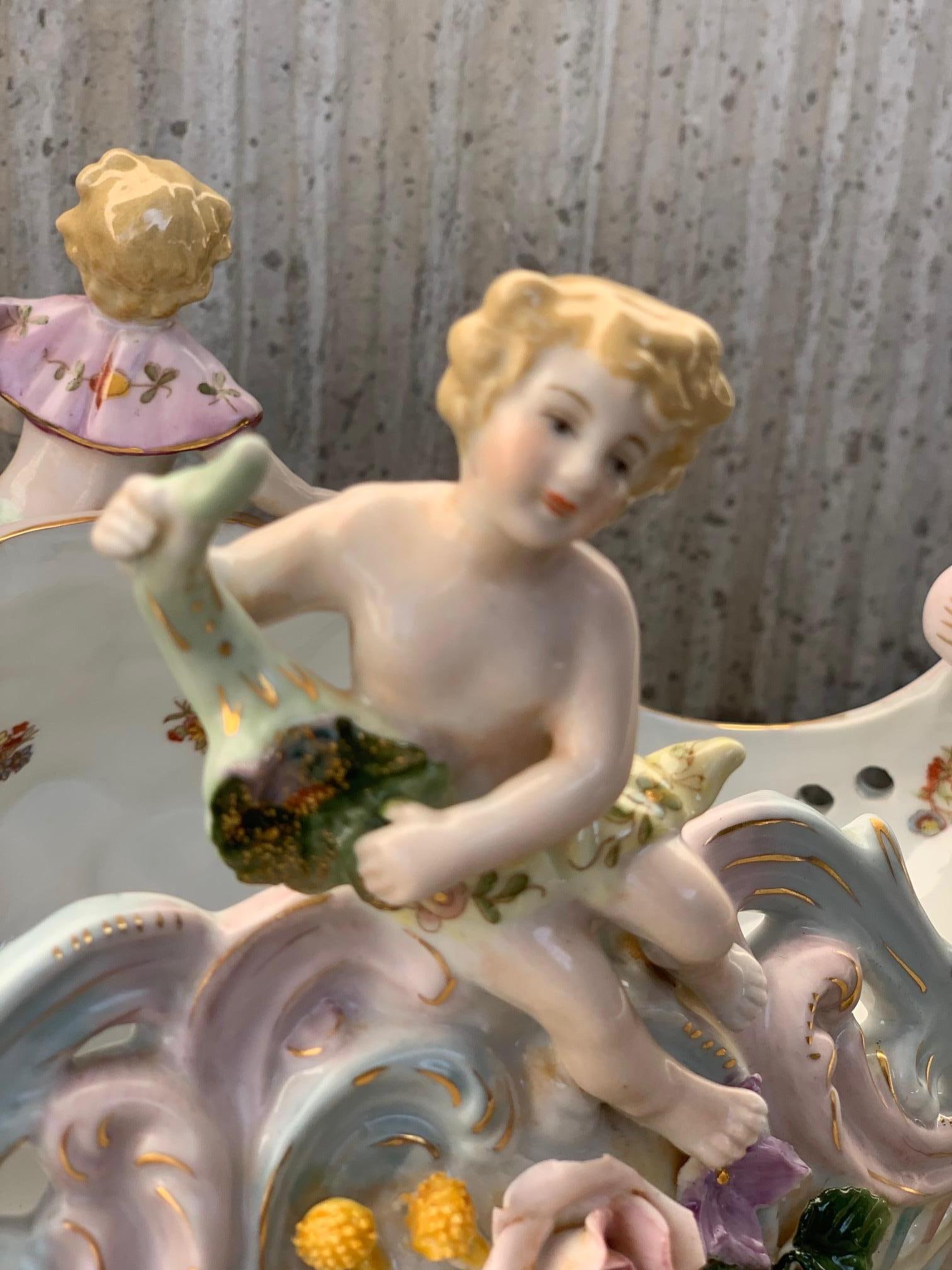 Late 19th Century RococÃ³ Porcelain Figural Cherub Jardinière or Centerpiece Bowl by - 11
