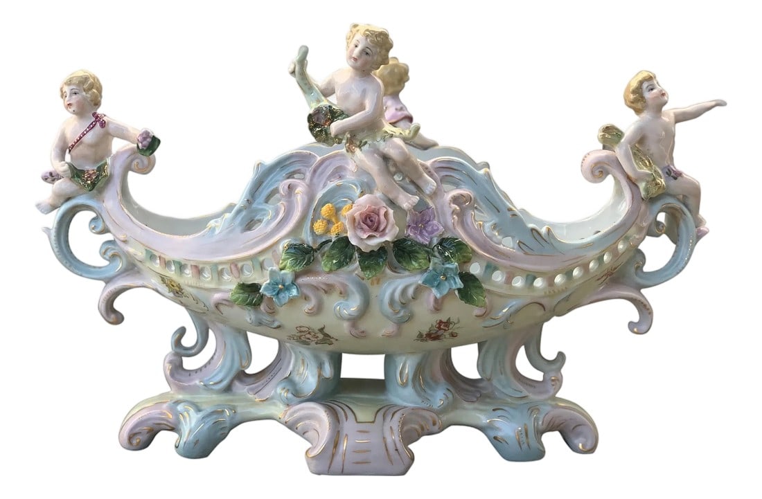 Late 19th Century RococÃ³ Porcelain Figural Cherub Jardinière or Centerpiece Bowl by (1 of 18)