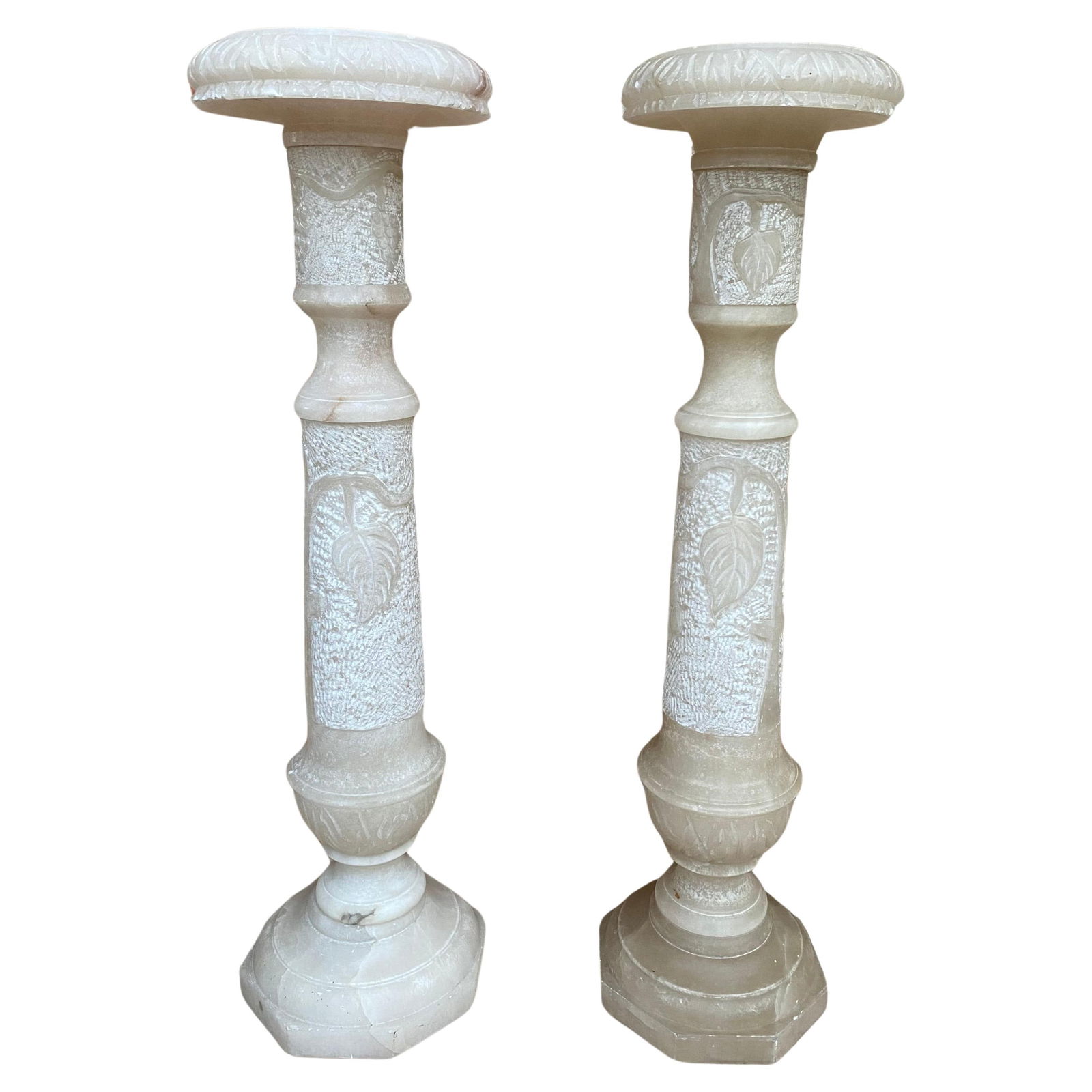 Italian Empire Carved Carrara Marble Pedestal Tables, 1890s, Set of 2 - 15