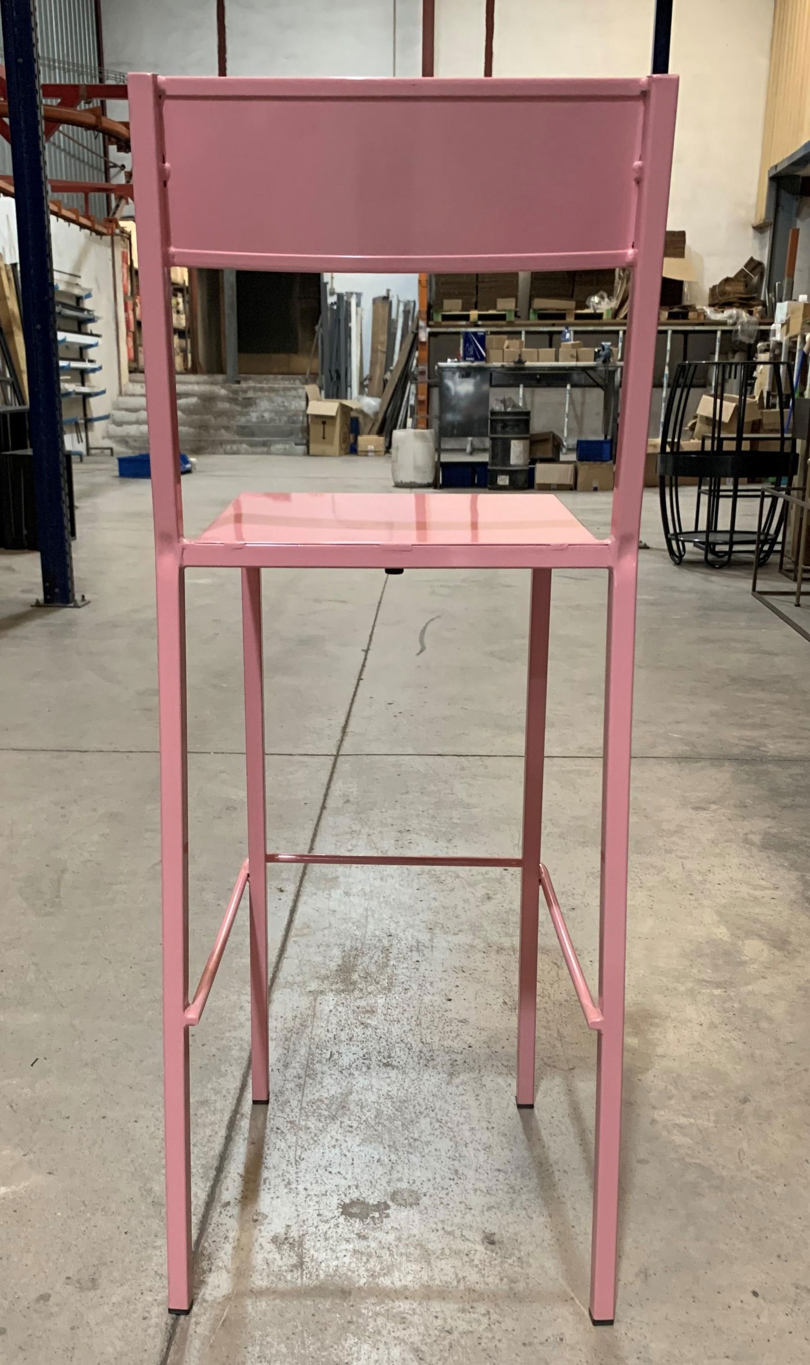 New Pink Industrial Wrought Iron Shop, Counter Stool with Metal Seat and Back - 13
