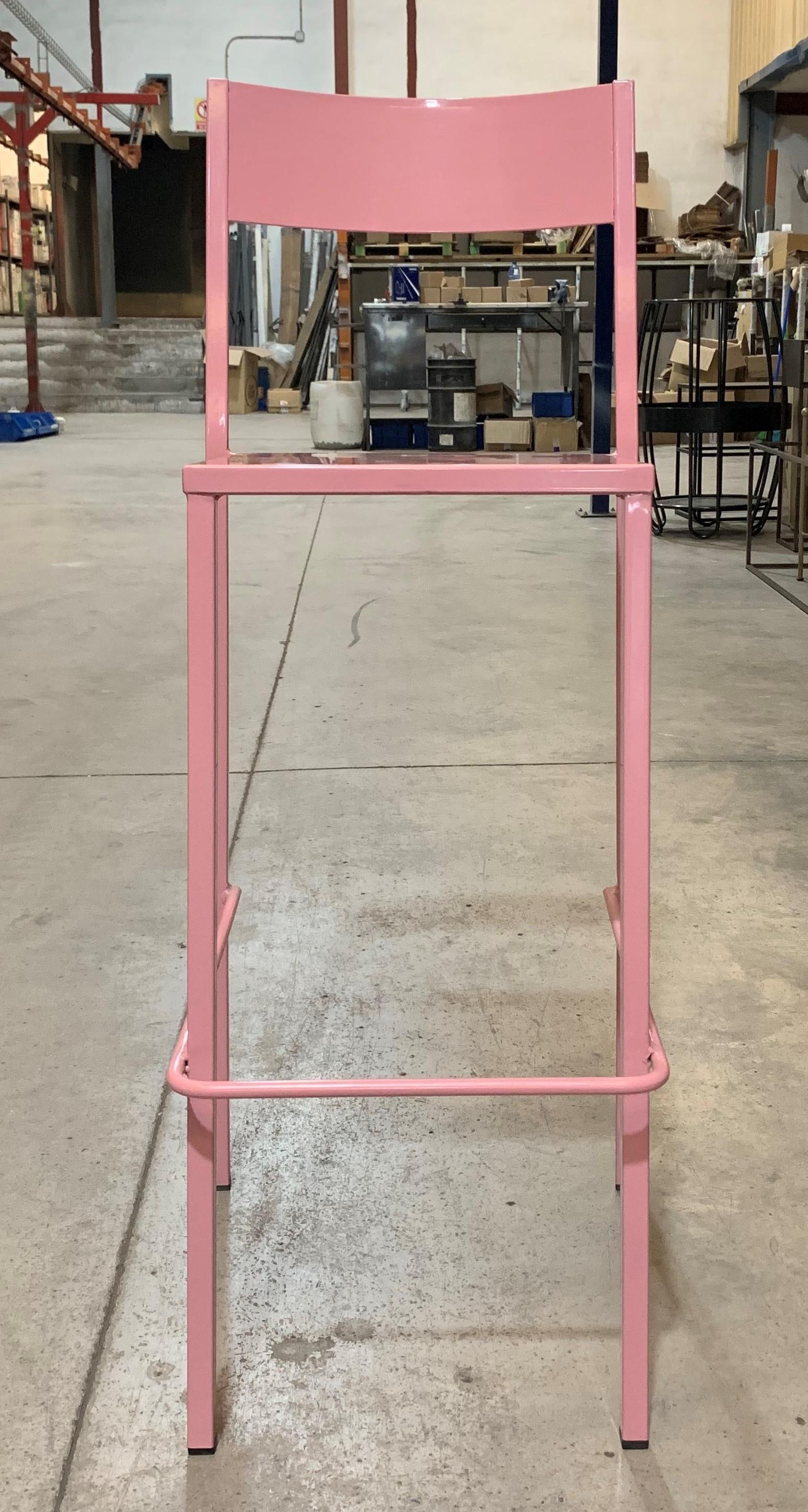 New Pink Industrial Wrought Iron Shop, Counter Stool with Metal Seat and Back - 18