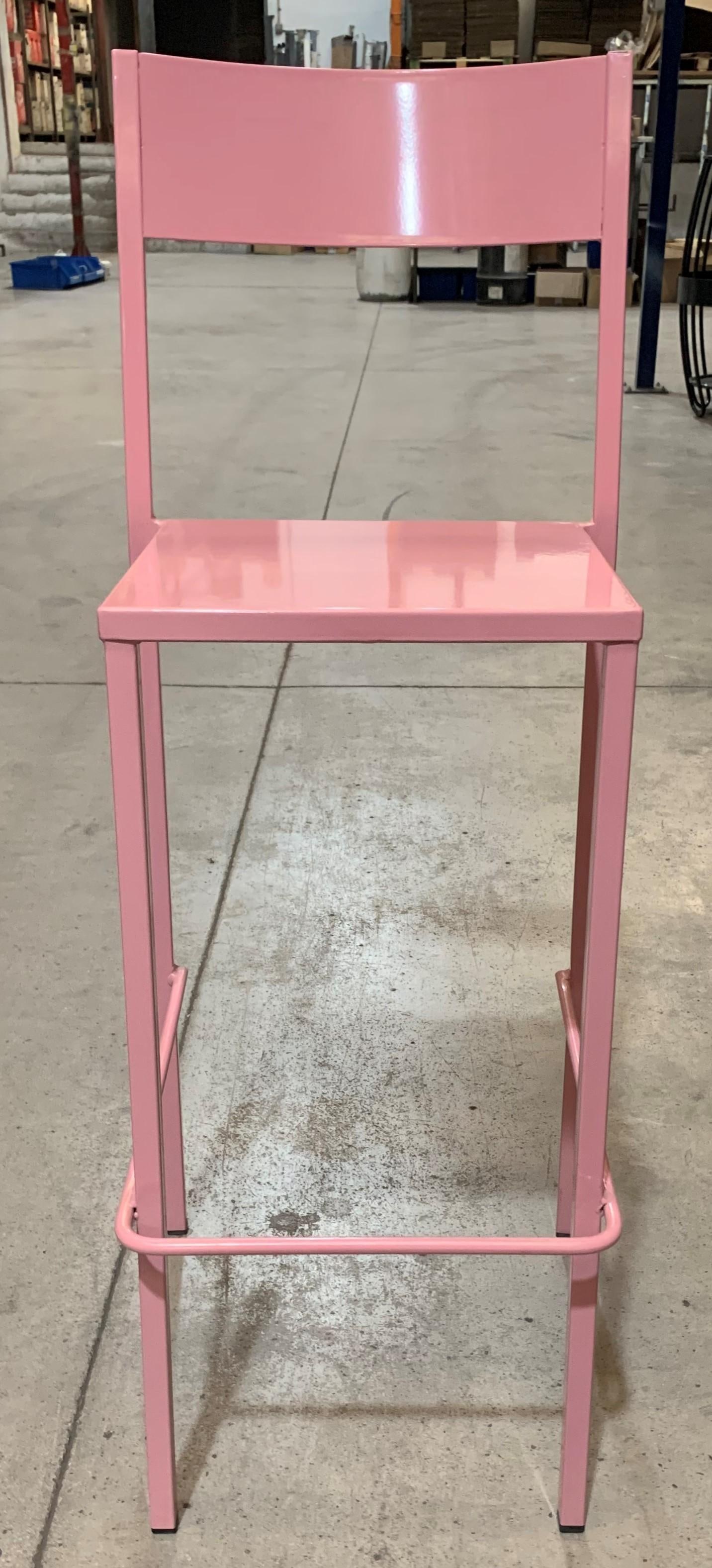 New Pink Industrial Wrought Iron Shop, Counter Stool with Metal Seat and Back - 2