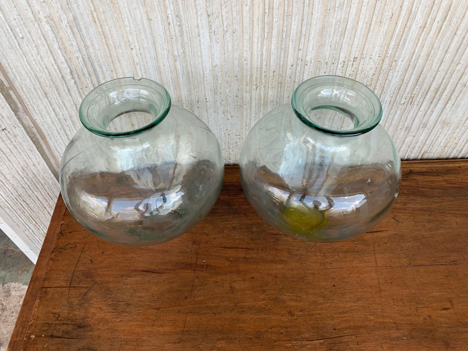 Late 19th Century Set of 2 Green Glass French Demijohn Bottles with Woven Esparto Basket - 2