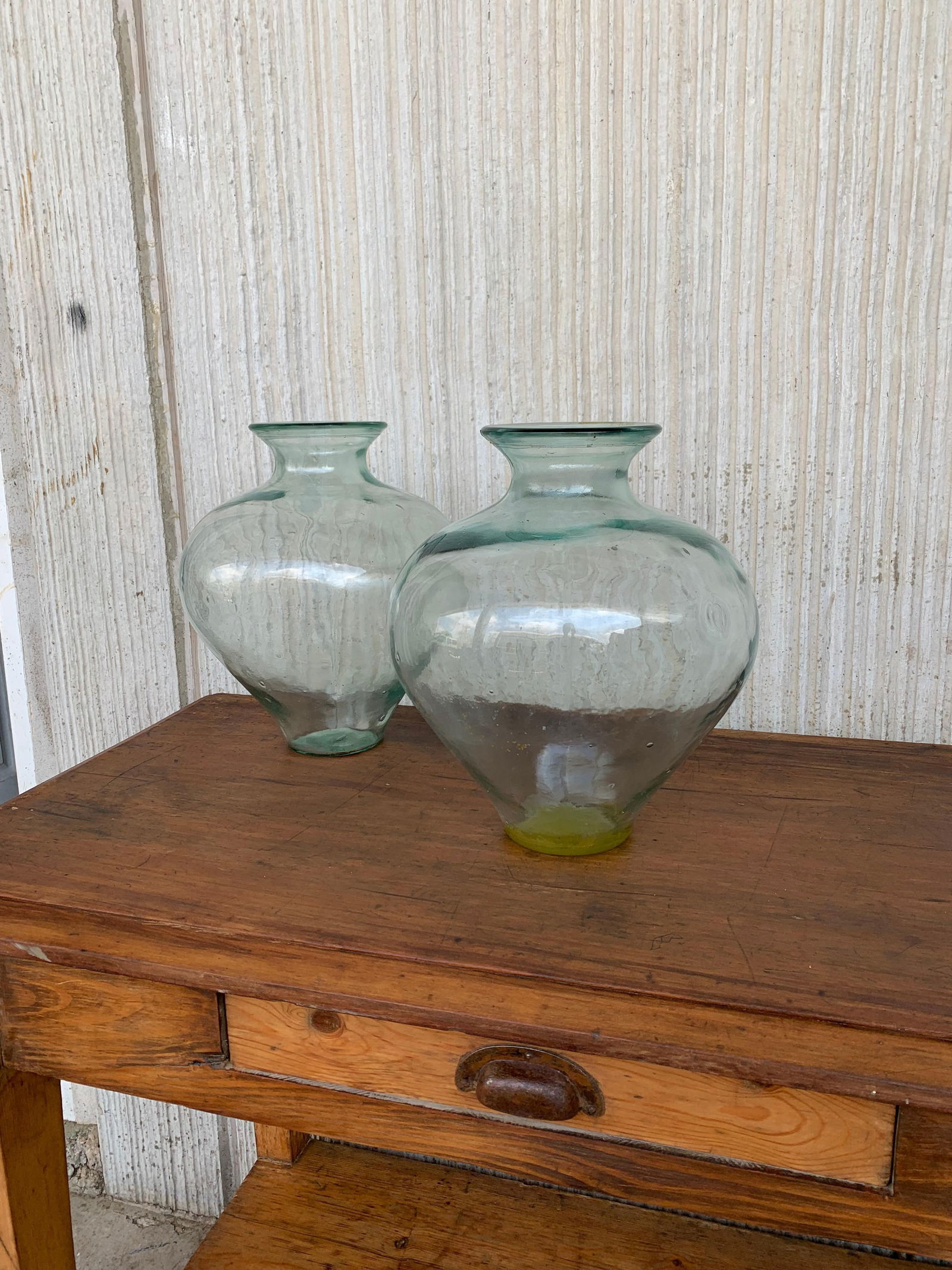 Late 19th Century Set of 2 Green Glass French Demijohn Bottles with Woven Esparto Basket - 7