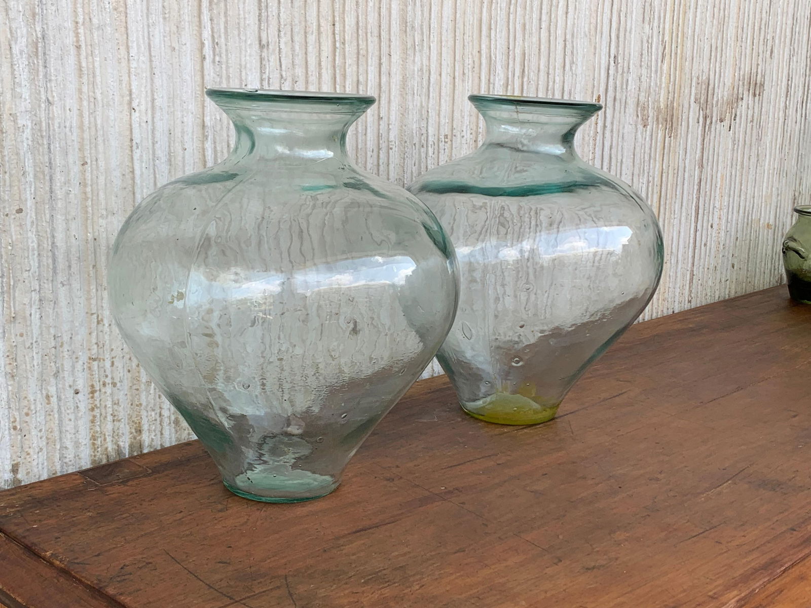 Late 19th Century Set of 2 Green Glass French Demijohn Bottles with Woven Esparto Basket - 9