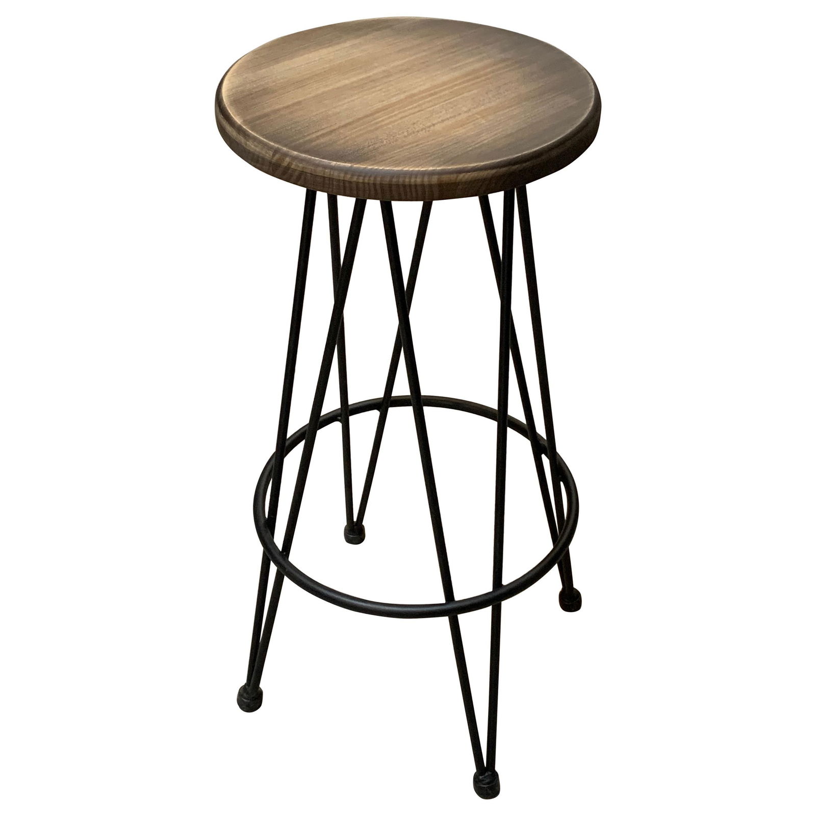 New Industrial Wrought Iron Shop Stool with Wood Seat - 2