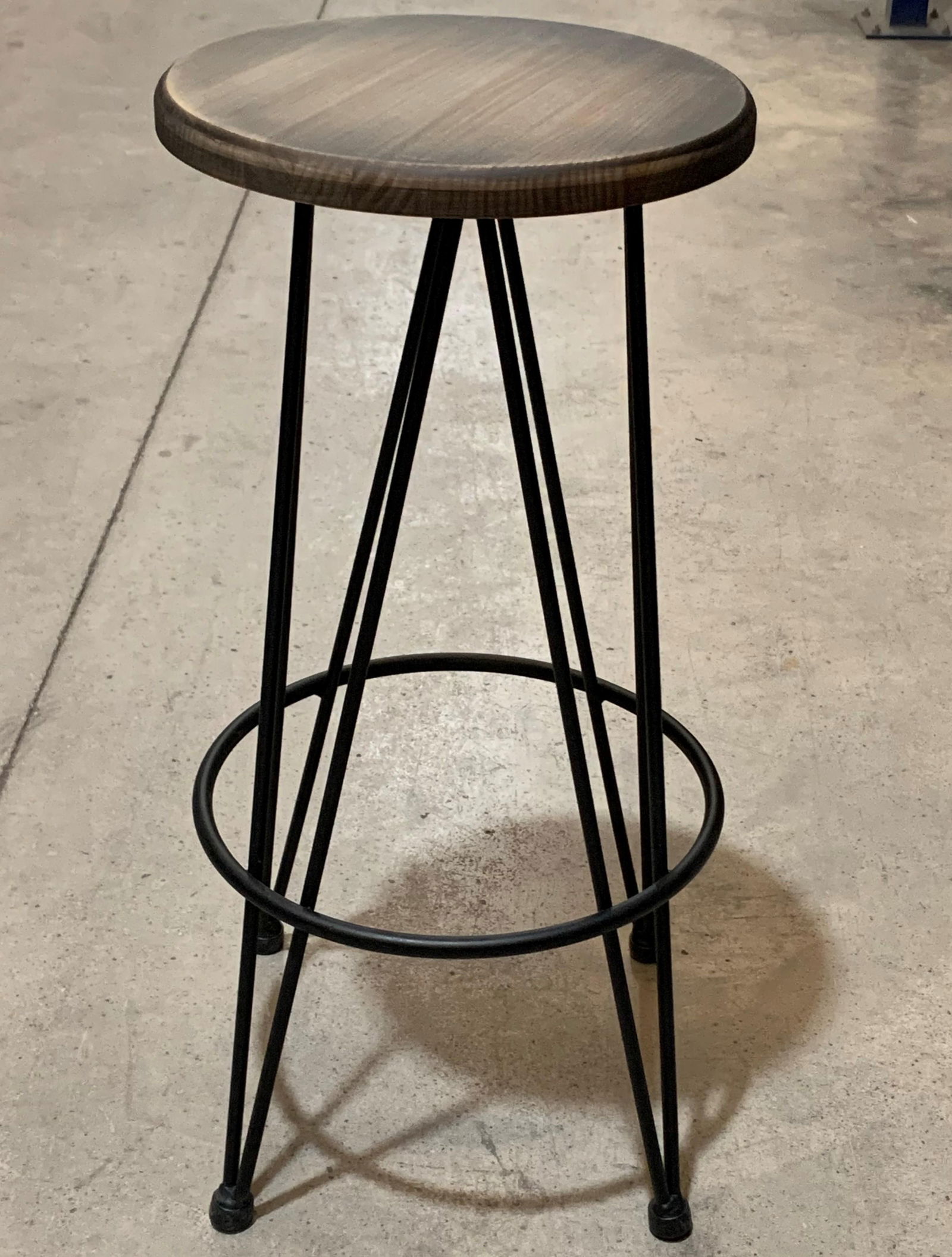 New Industrial Wrought Iron Shop Stool with Wood Seat - 4