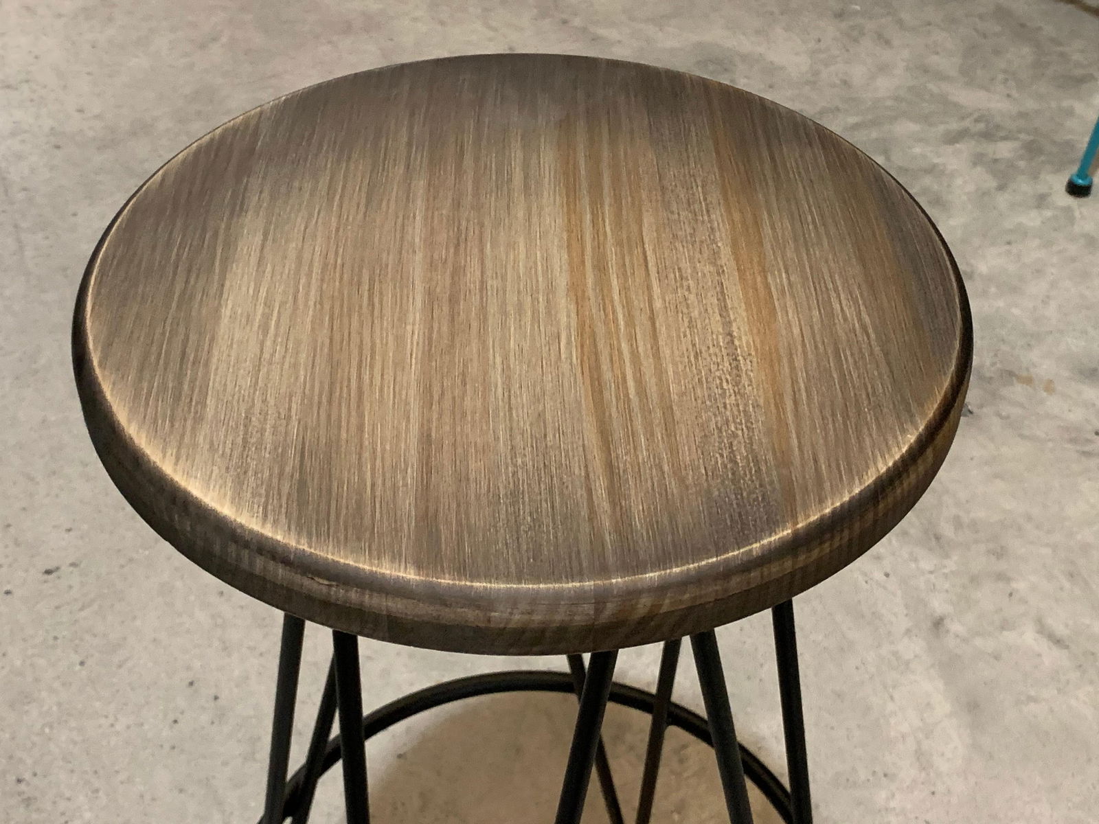 New Industrial Wrought Iron Shop Stool with Wood Seat - 6