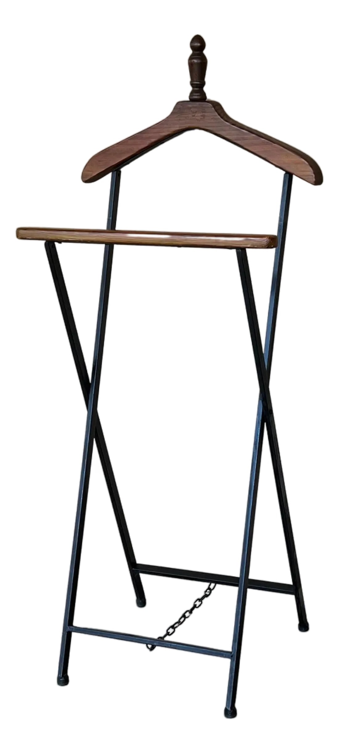 Mid 20th Century Ico Parisi Style Beechwood and Iron Suit Rack: Ultra-rare mid-century beech wood and iron suit rack valet. This marvellous item was designed and produced during the 1960s in Italy. This extremely rare hanger is made of beech wood with black lacque