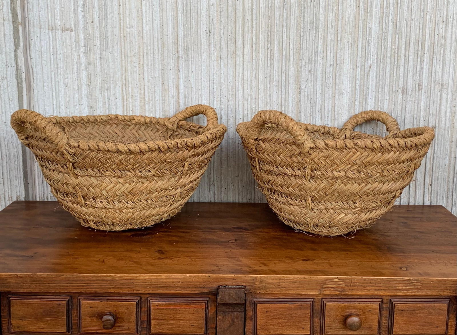 Late 19th Century Set of 8 Spanish Woven Wicker Olive Grape Harvest Basket - 12
