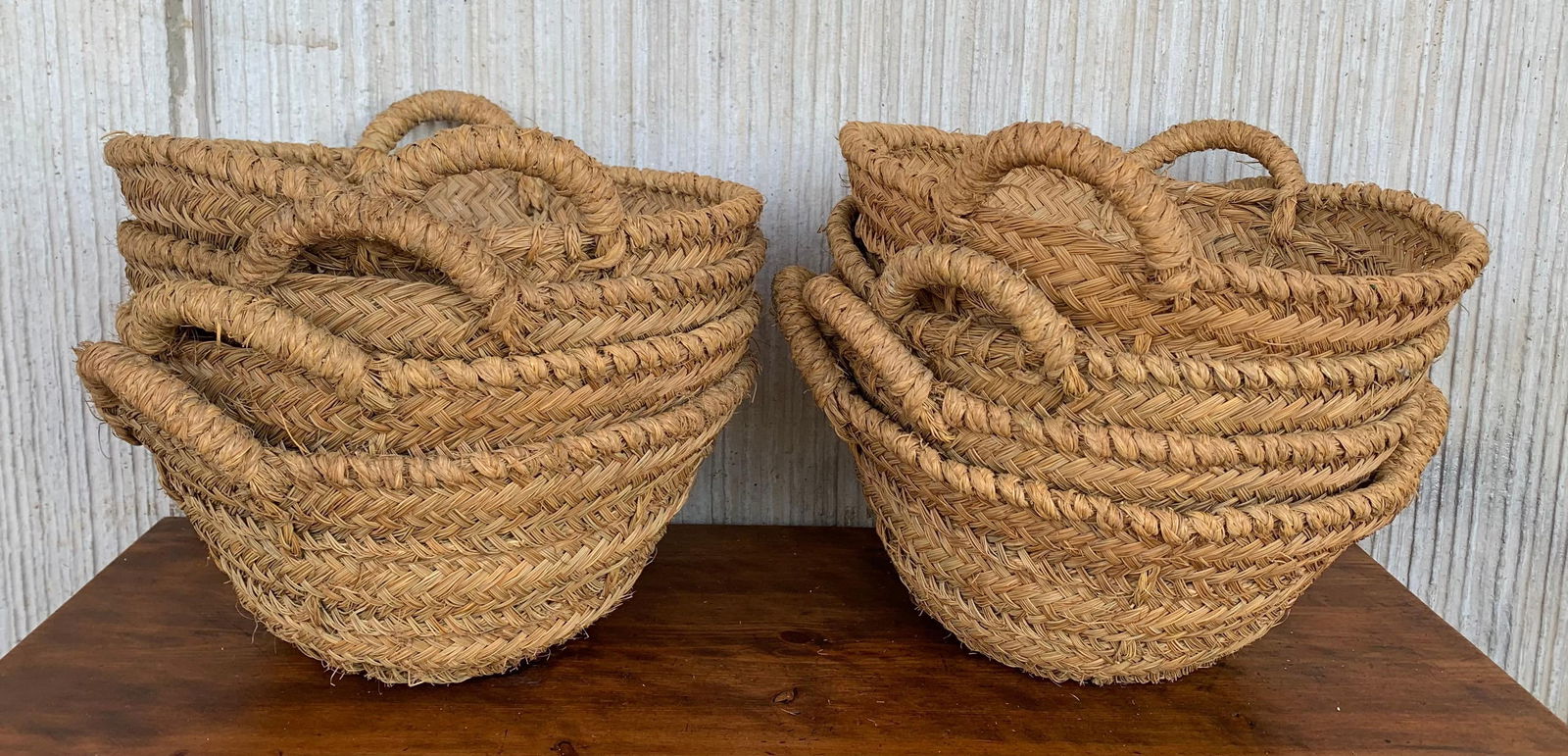 Late 19th Century Set of 8 Spanish Woven Wicker Olive Grape Harvest Basket - 17