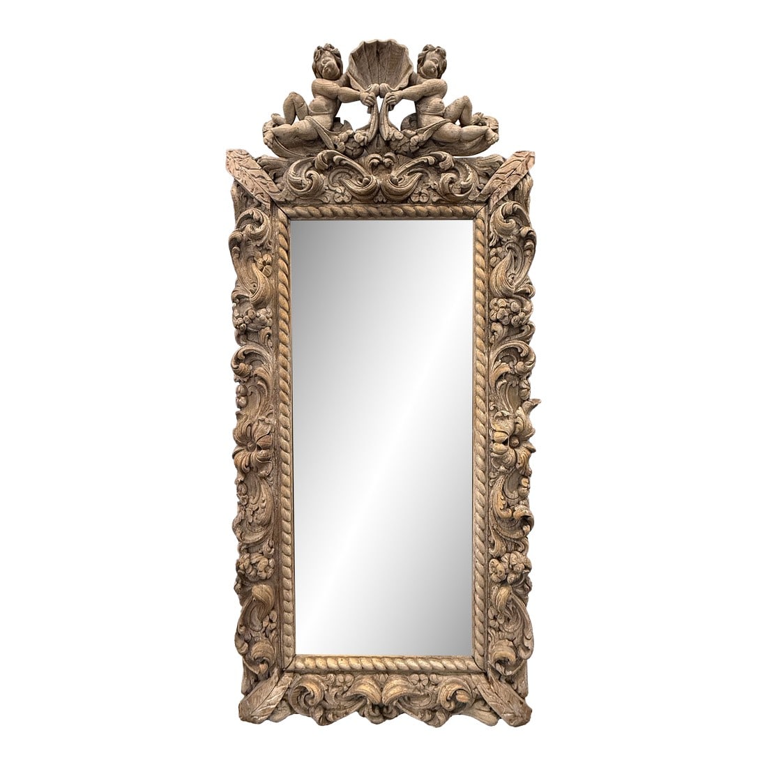 Neapolitan Baroque Carved Wood Mirror With Putti and Shell Crest C. 1680-1720 (1 of 16)