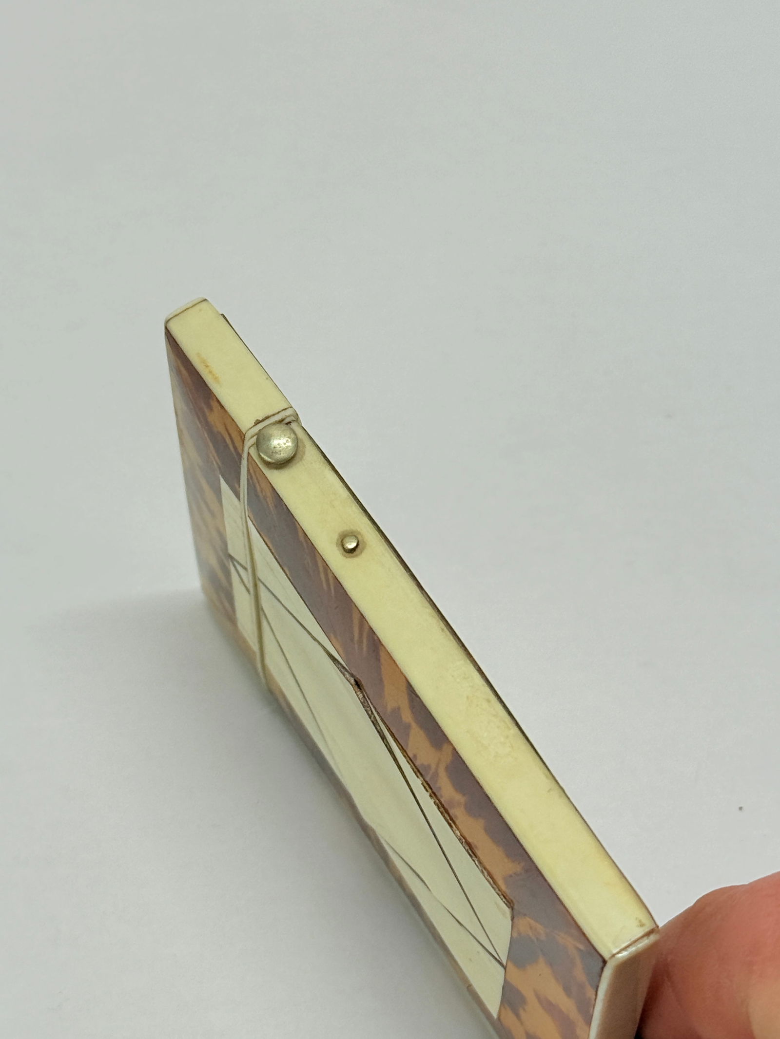 Anglo-European Faux Tortoiseshell and Bone Card Case With Geometric Panel C 1830 - 4