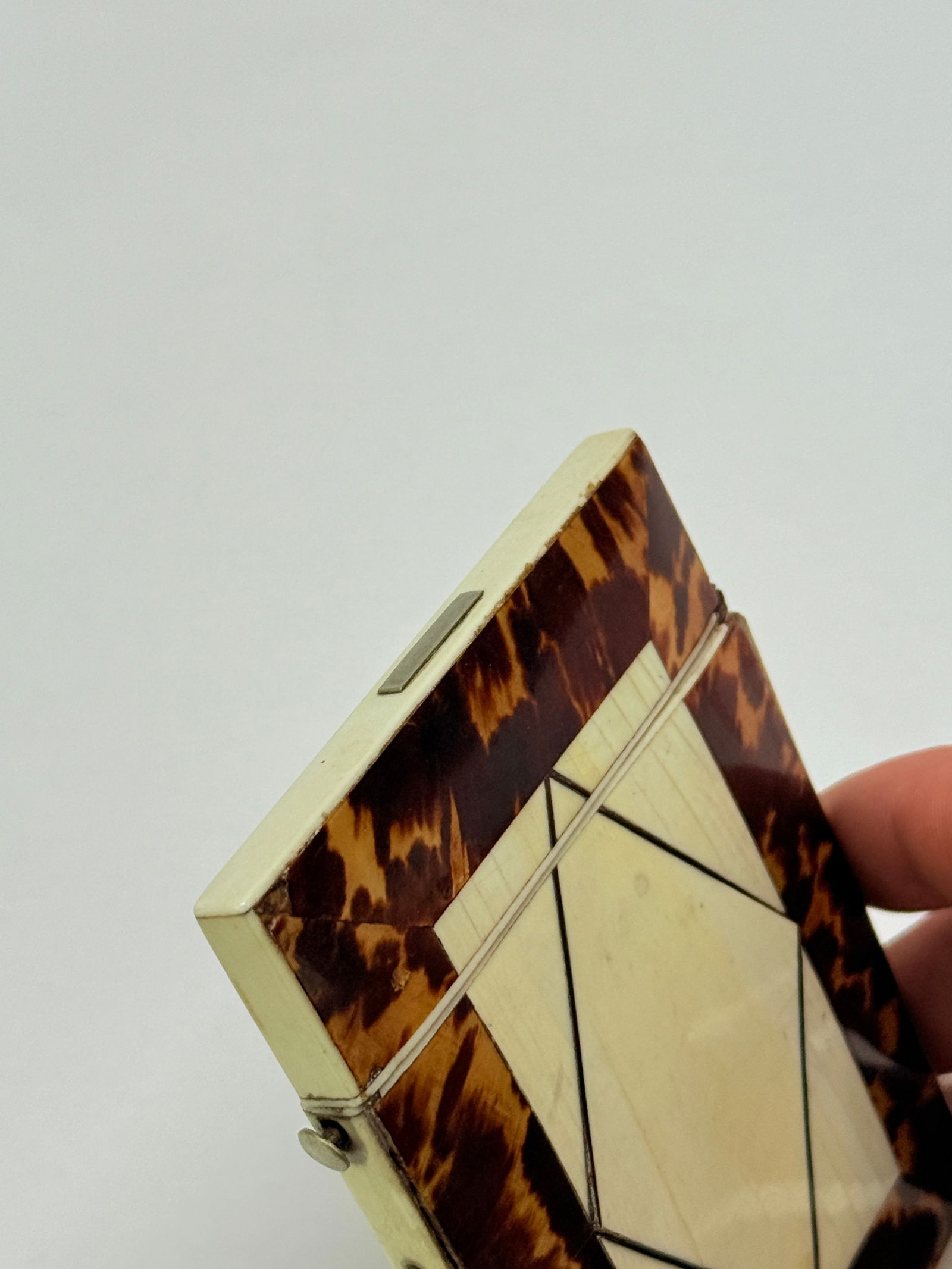Anglo-European Faux Tortoiseshell and Bone Card Case With Geometric Panel C 1830 - 5