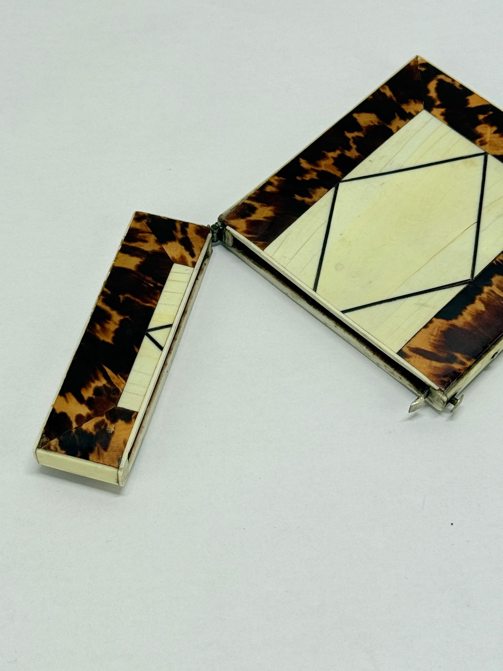 Anglo-European Faux Tortoiseshell and Bone Card Case With Geometric Panel C 1830 - 6