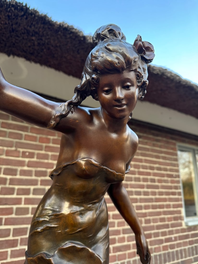 19th C Auguste Moreau Art Nouveau Metal Sculpture - 14