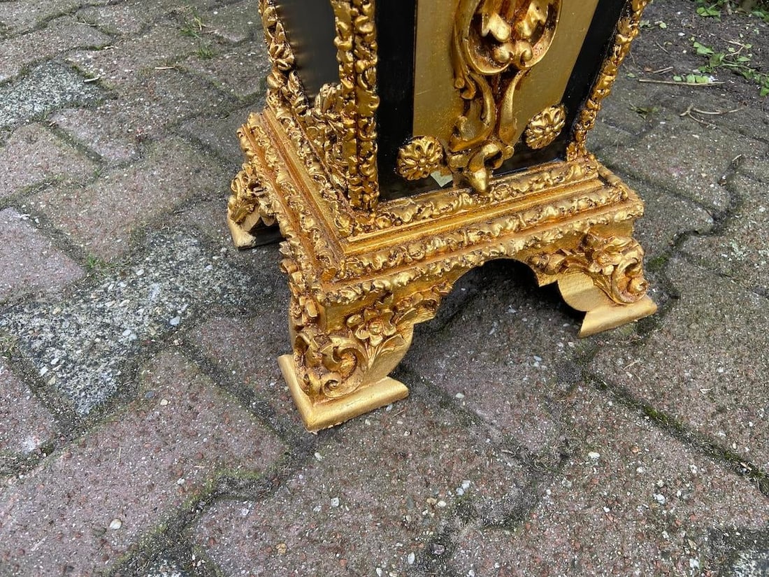 1980 French Louis XVI Gold Black Beech Marble Pedestals Pair - 13