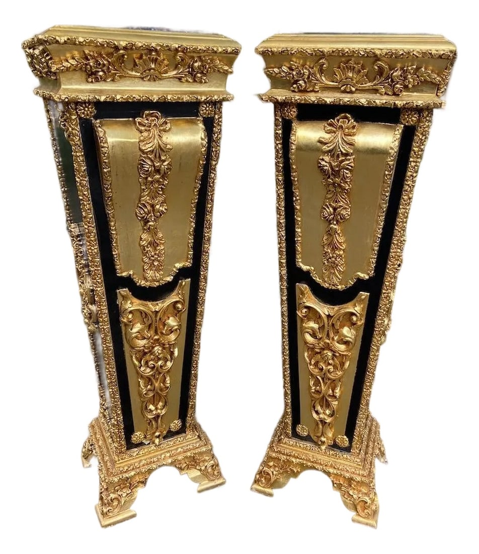 1980 French Louis XVI Gold Black Beech Marble Pedestals Pair (1 of 16)