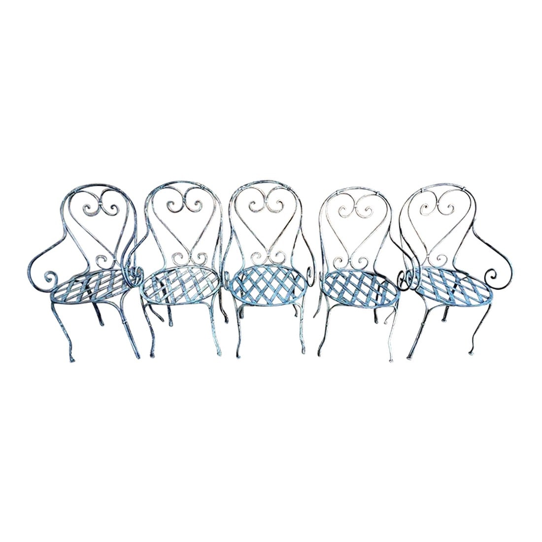 Vintage French Bistro Wrought Iron Garden Chairs - Set of 5 (1 of 8)