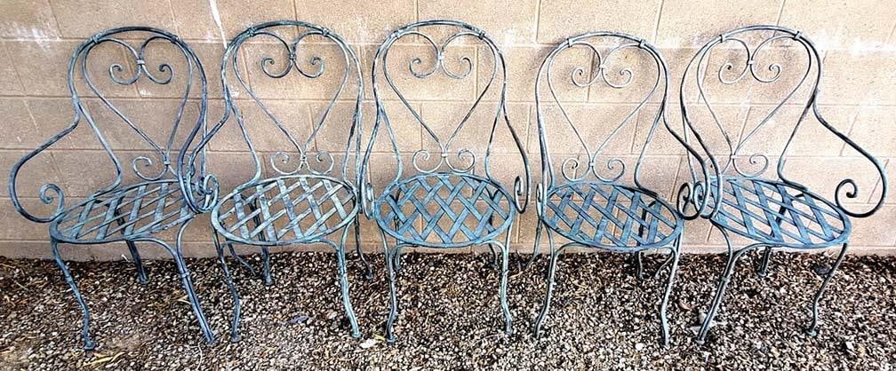 Vintage French Bistro Wrought Iron Garden Chairs - Set of 5 - 2
