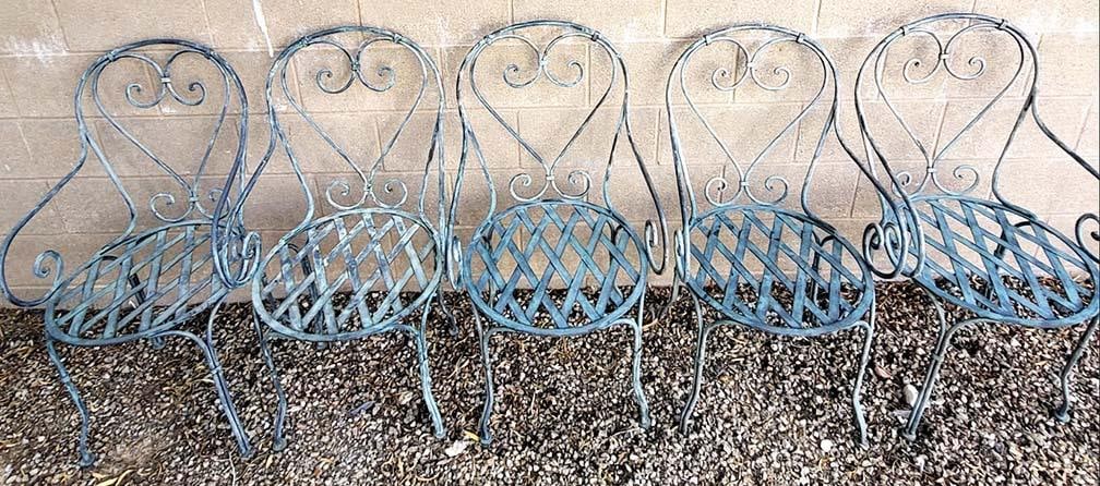 Vintage French Bistro Wrought Iron Garden Chairs - Set of 5 - 3