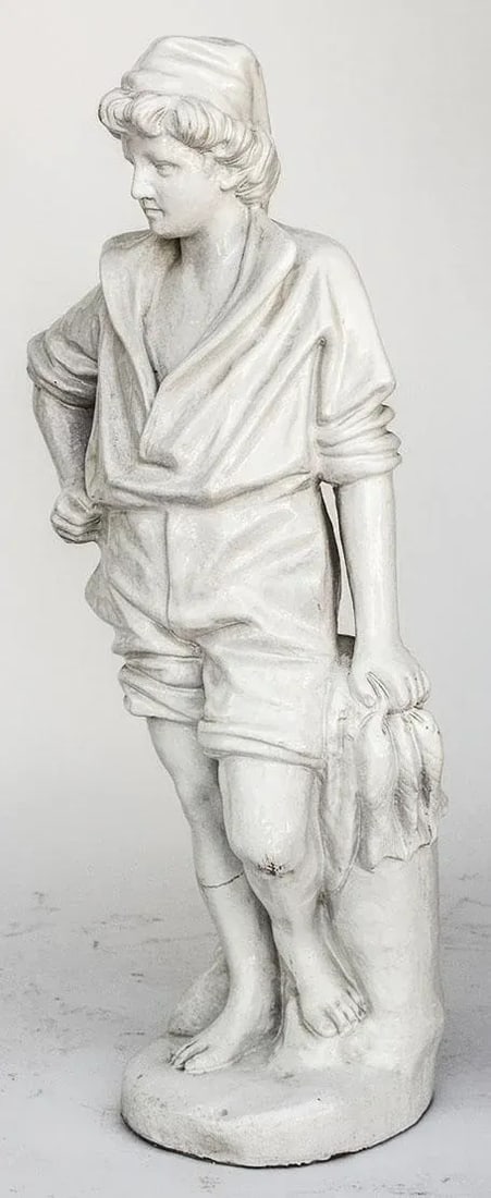 Vintage Statue of a French Boy Holding Fish 38" High - 11