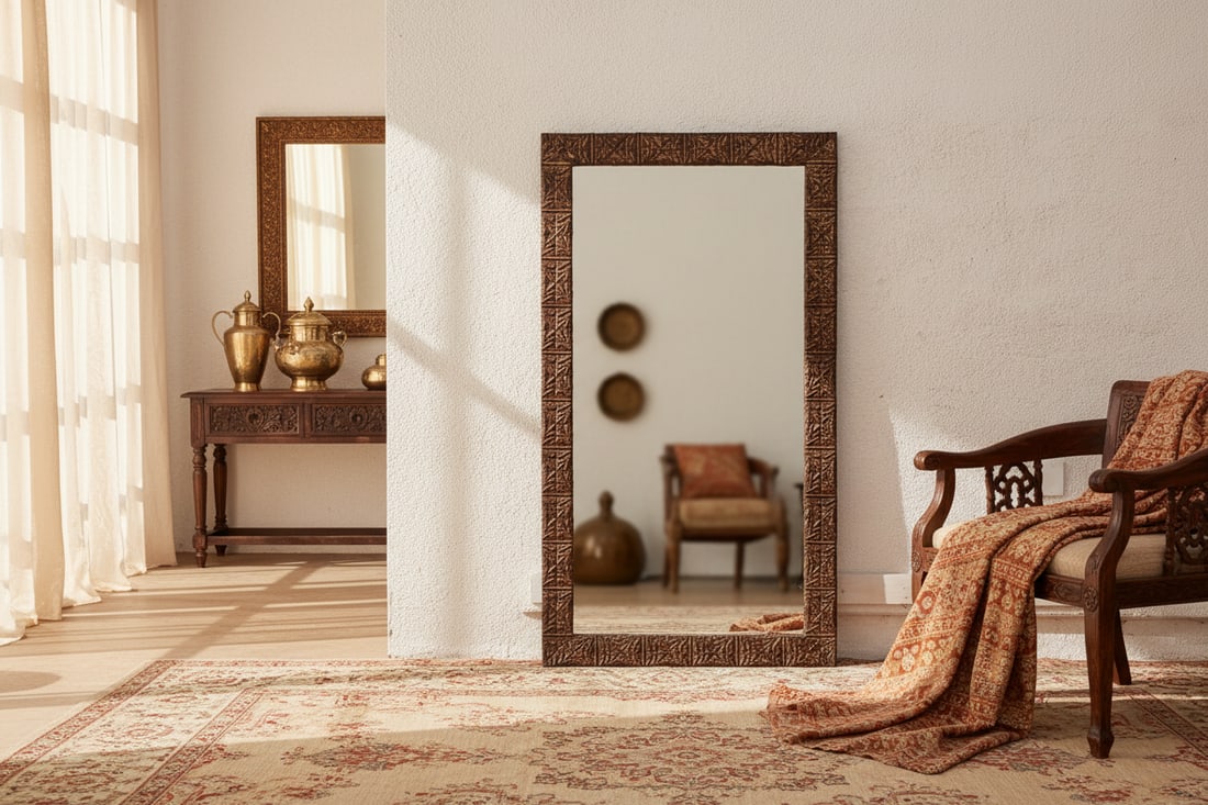 Large Antique Pressed Tin Tile Floor Mirror - 2