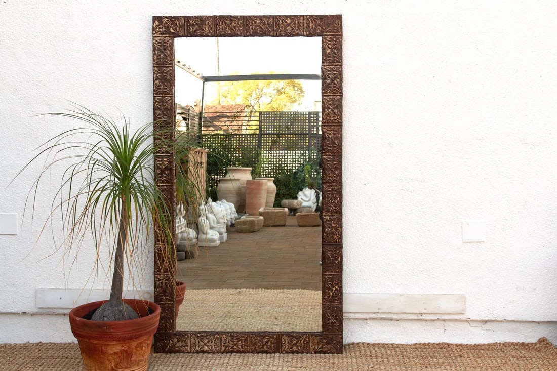 Large Antique Pressed Tin Tile Floor Mirror - 3