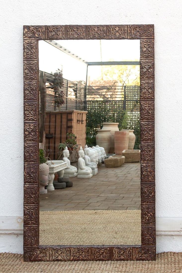 Large Antique Pressed Tin Tile Floor Mirror - 4