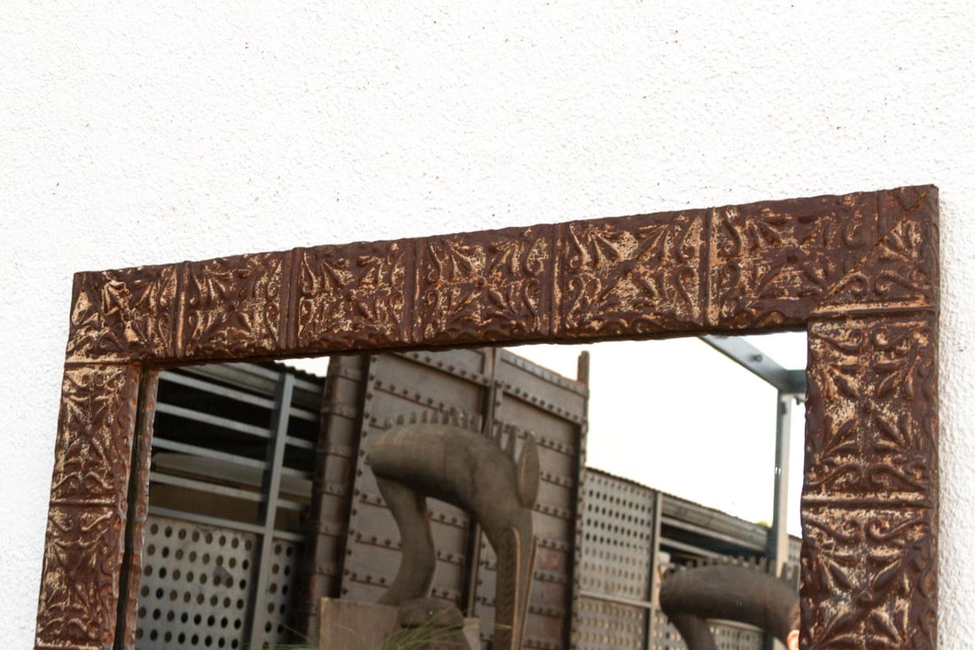 Large Antique Pressed Tin Tile Floor Mirror - 5