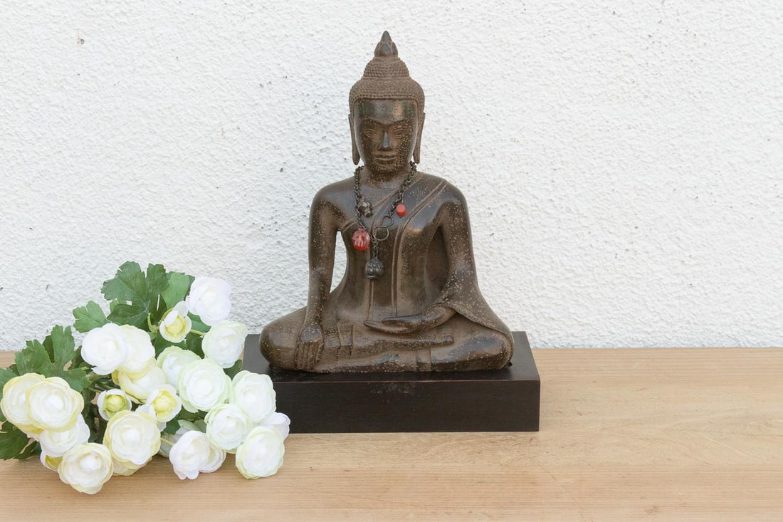 Antique Bronze Seated Buddha, Earth Witness Mudra - 3
