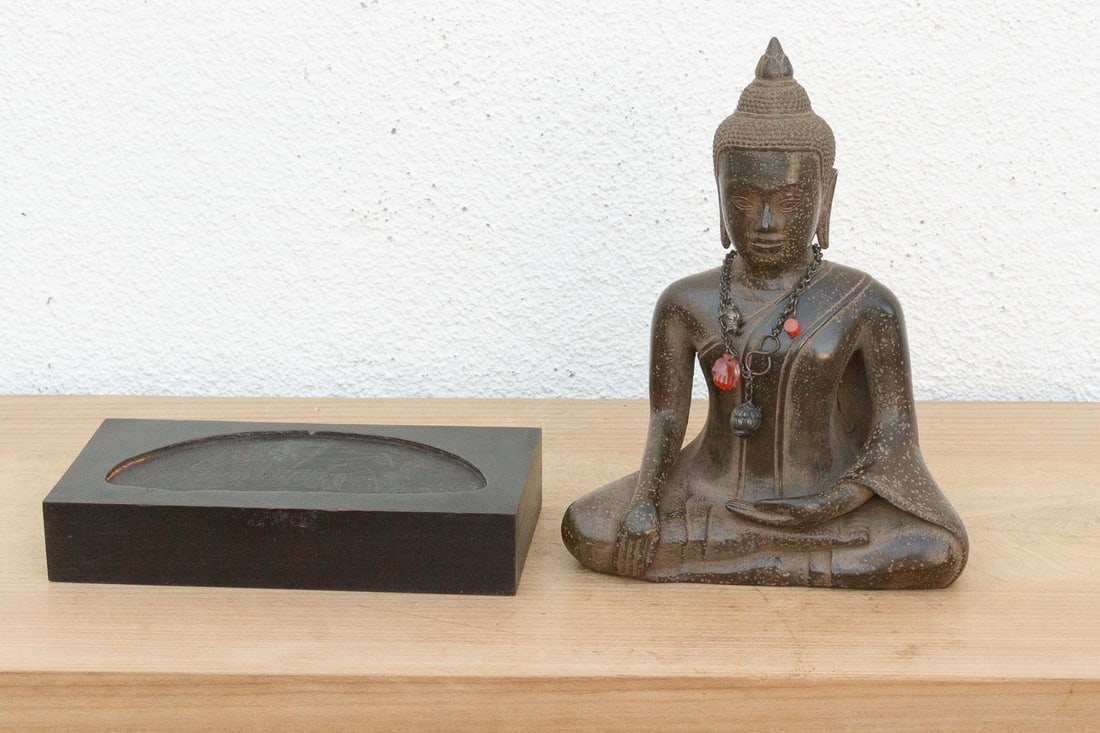 Antique Bronze Seated Buddha, Earth Witness Mudra - 7