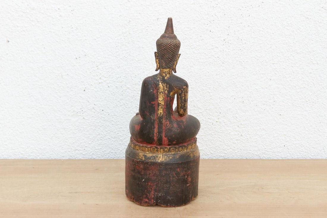 Gilt & Rouge Antique Devotional Seated Buddha - 5