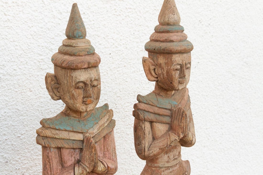 Pair of Antique Painted Wood Folk Figures - 3