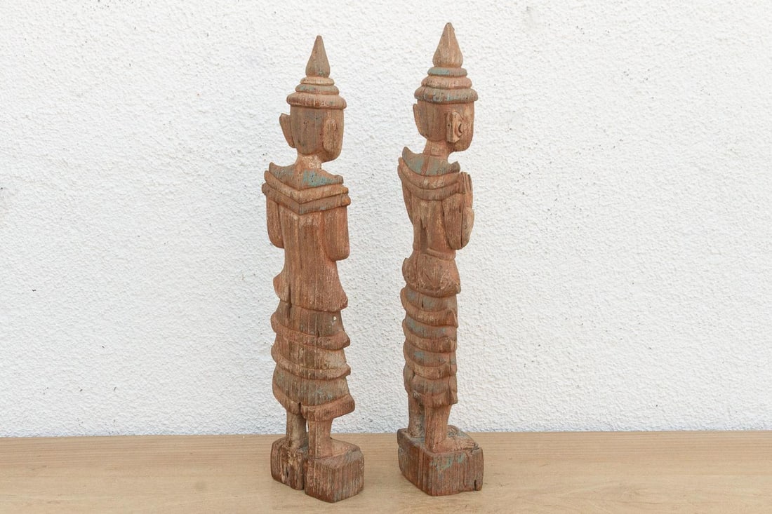 Pair of Antique Painted Wood Folk Figures - 4