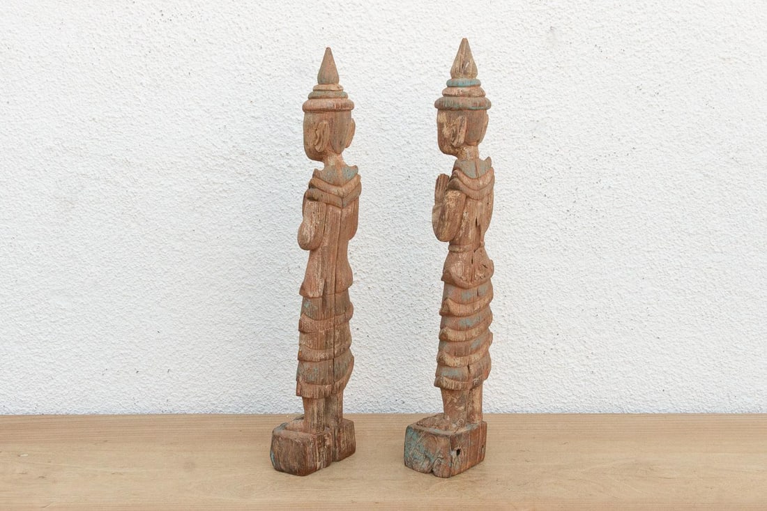 Pair of Antique Painted Wood Folk Figures - 5