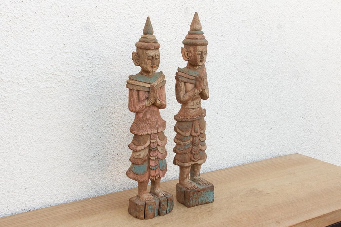 Pair of Antique Painted Wood Folk Figures - 6