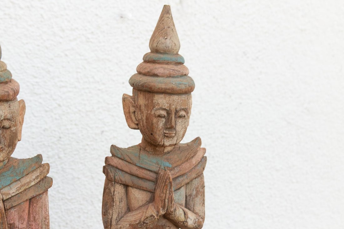 Pair of Antique Painted Wood Folk Figures - 7