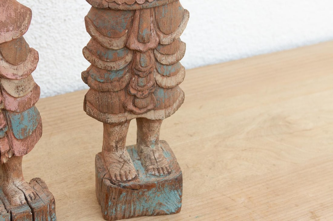 Pair of Antique Painted Wood Folk Figures - 8