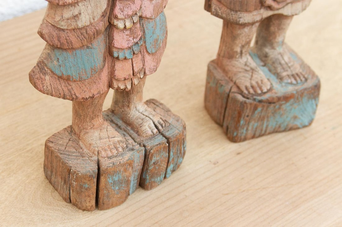 Pair of Antique Painted Wood Folk Figures - 9