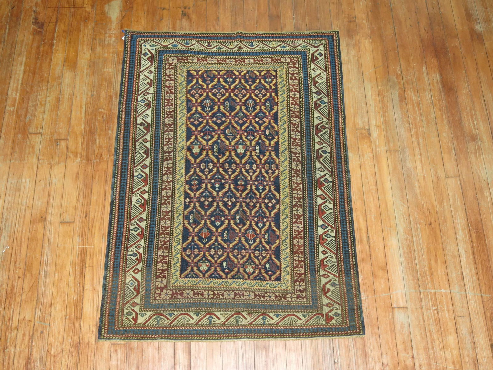 Tribal Navy Blue Antique Kuba Caucasian Handwoven Early 20th Century Rug - 2
