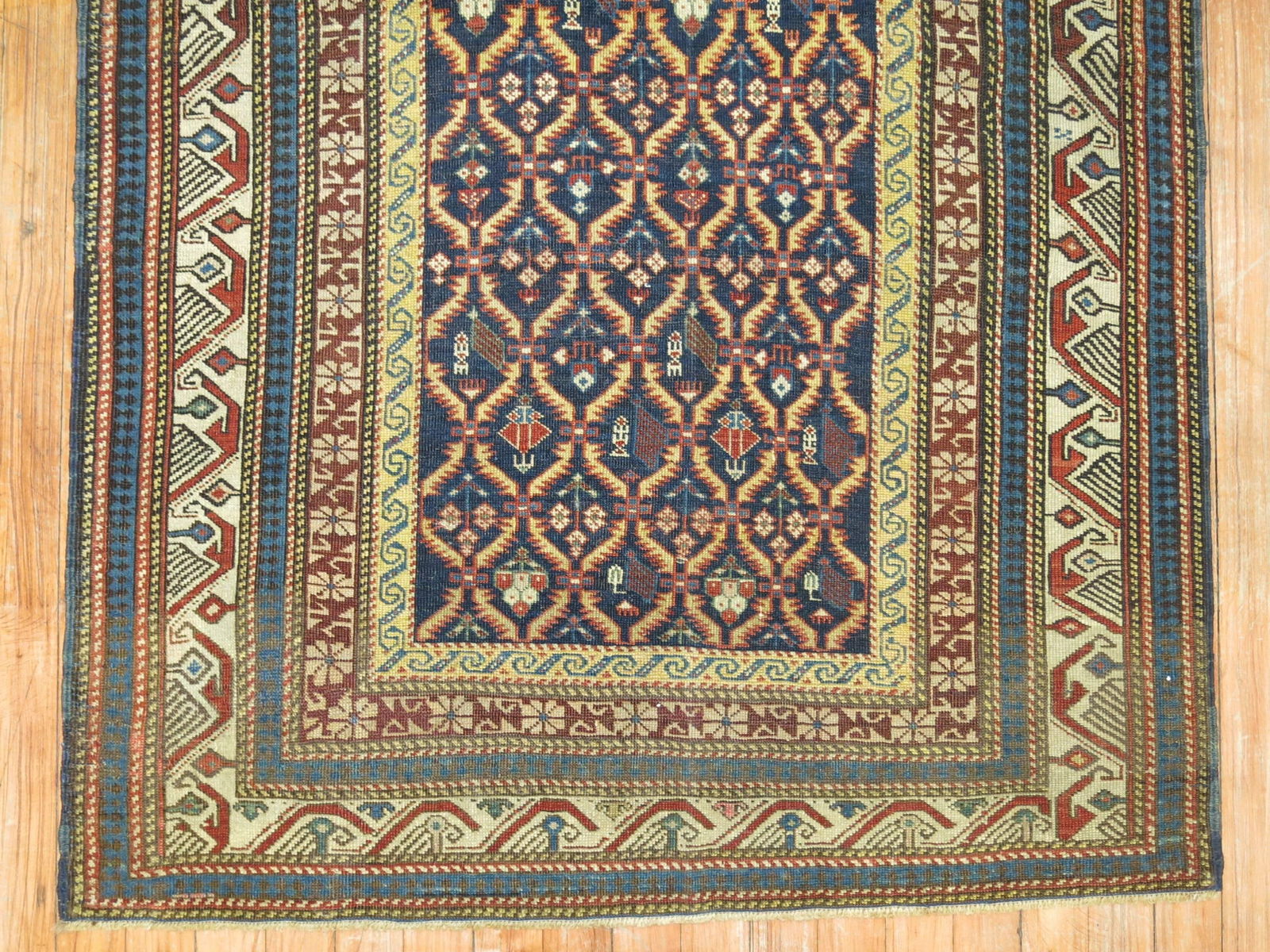 Tribal Navy Blue Antique Kuba Caucasian Handwoven Early 20th Century Rug - 3