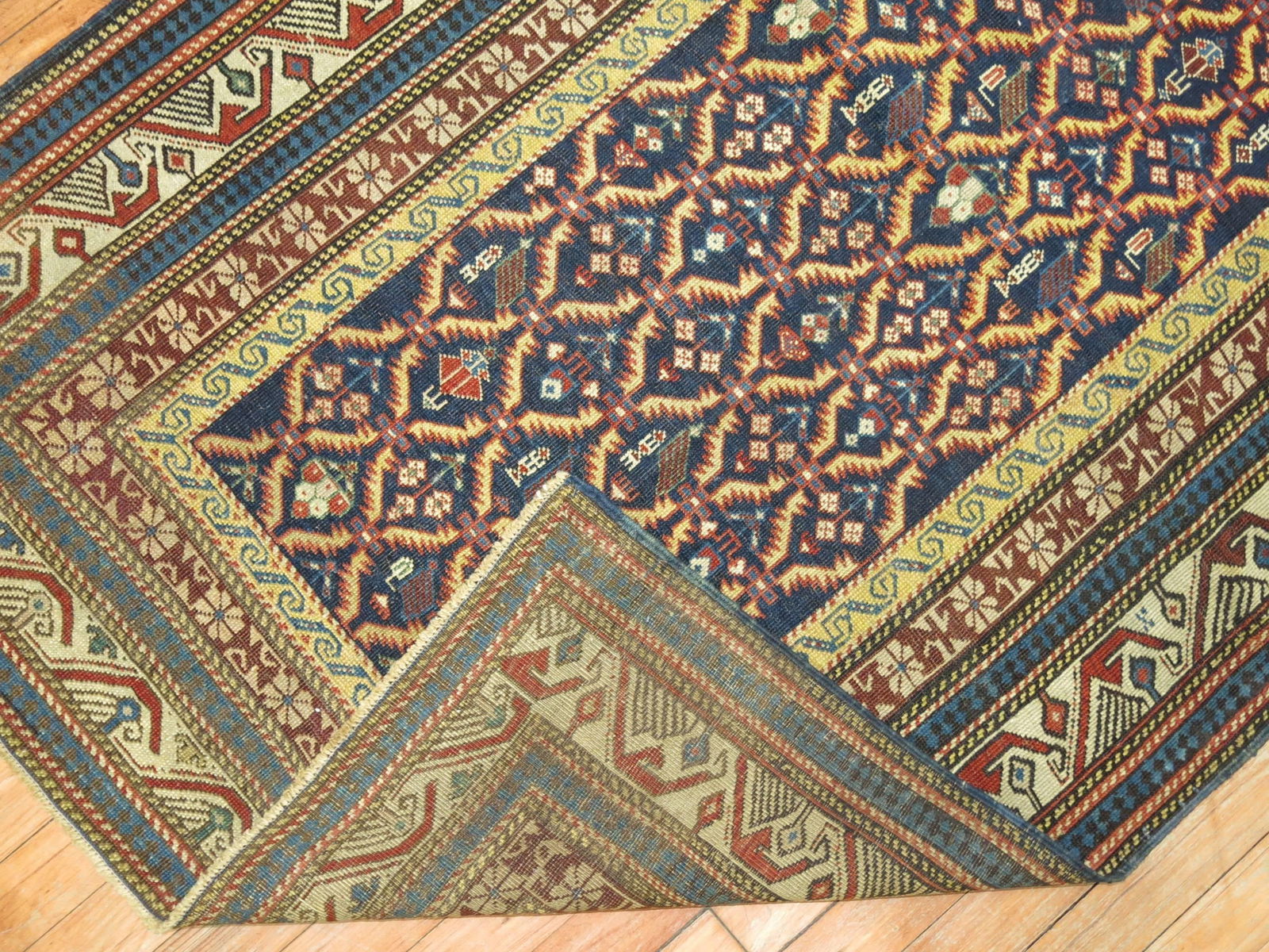 Tribal Navy Blue Antique Kuba Caucasian Handwoven Early 20th Century Rug - 4